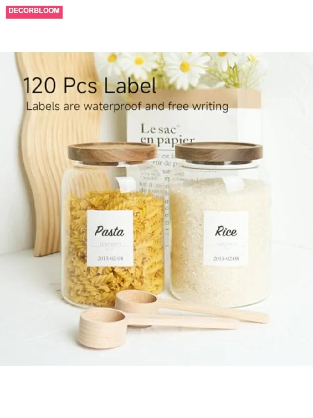 Large Glass Jars with Airtight Wood Lid and Spoon Food Canisters Set of 2